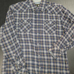 Duke's Sportswear Mens Large Pearl Snap Long Sleeve Paid Shirt EUC